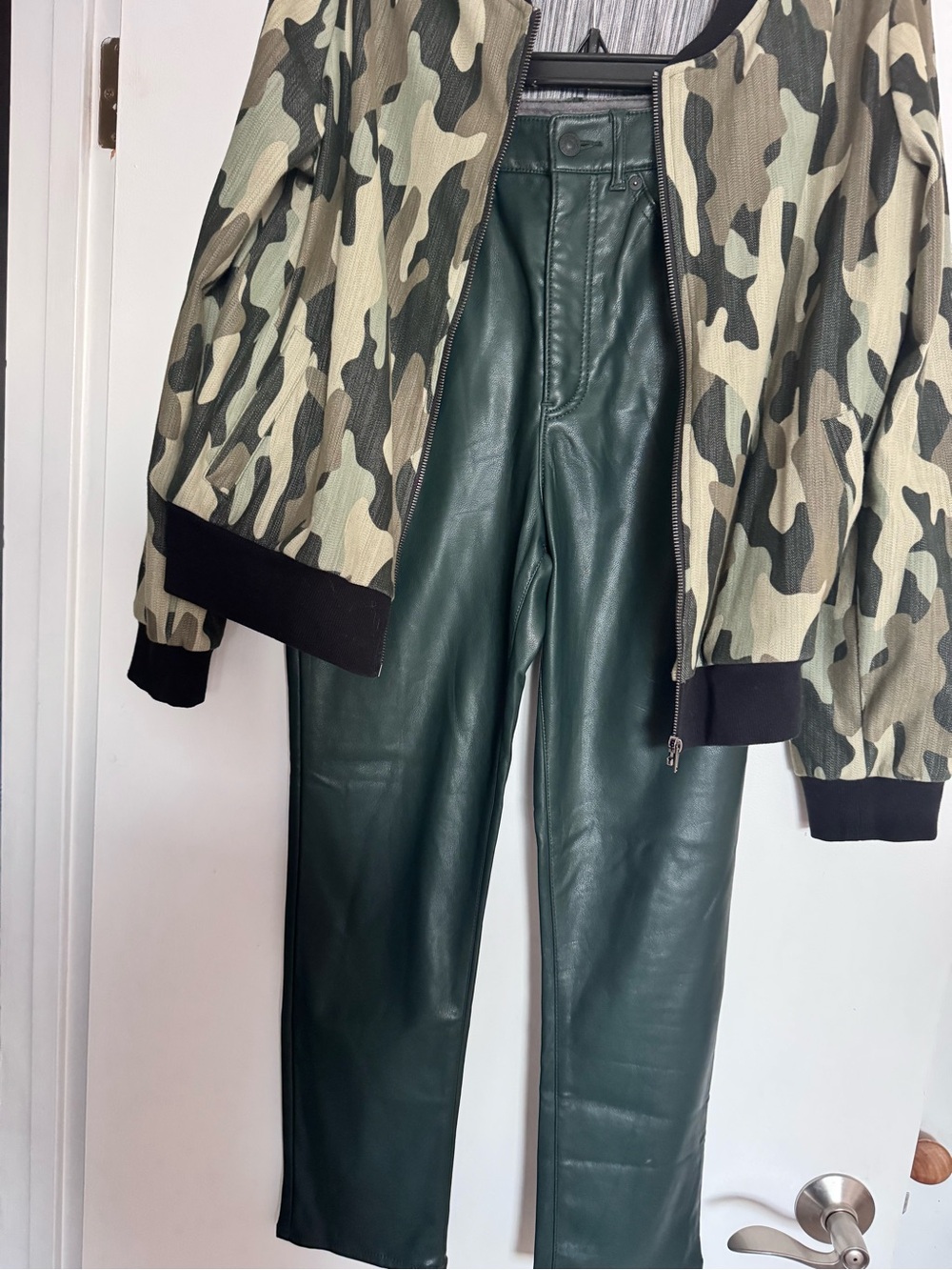 Express Forest Green Vegan Leather Straight-Leg Pants. 4 - Picture 4 of 7